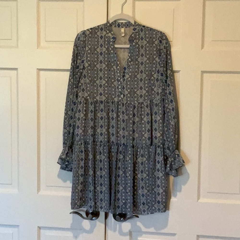 Elan Blue Patterned Babydoll Dress